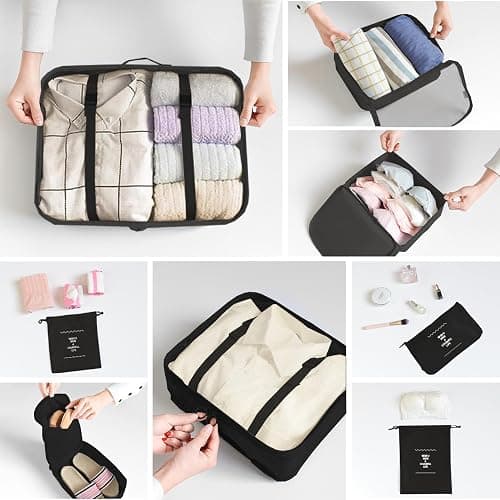 8 Set Packing Cubes for Suitcases Travel Luggage Packing Organizers,Travel Essentials Accessories Luggage Organizer with Shoe Bag Tioletry/Laundry Bag(Black) thumbnail 4