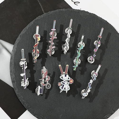 YURAOER Anime Slayer Keychain Pin Set - Cartoon Figures 9 Hashiras Mini Katana Sword Key Chains Enamel Pin Jewelry Men Women thumbnail 8