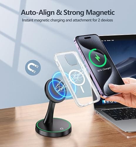 Magnetic Wireless Charger Stand 15W Fast Mag-Safe Charger for iPhone 17/17 pro/ 17 Air/ 17 pro max 16/15/14/13/12 Series Magnet Wireless Charging Station/Pad with Sleep-Friendly Light for AirPods thumbnail 6