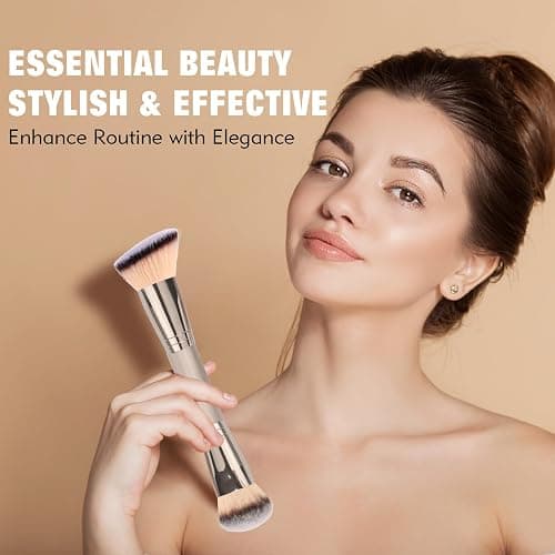 Dual-Ended Foundation Brush: Round & Angled Pro-Grade makeup brushes, 100% Vegan Synthetic Makeup Brush for Flawless Blending and Application of Liquid, Powder, Cream, Blush thumbnail 2