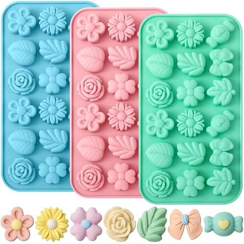 Sliner Floral and Plant 3 Pcs Candy Molds Silicone 3D Chocolate Molds 18-cavities for Chocolate Gummies Cupcake Jelly Muffin Cookie Dessert Baking Ice Cube Soap Making (9.84 x 5.91 Inches) - Image 1