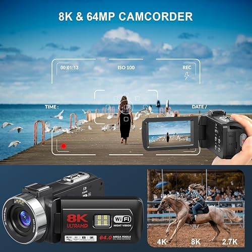 Yollner 8K Video Camera 64MP Camcorder IR Night Vision Vlogging Camera, 18X Zoom WiFi Digital Touch Screen Camcorder for YouTube with 32GB SD Card, Remote Control, and Two Batteries thumbnail 2