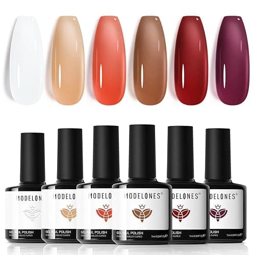 Modelones Gel Nail Polish, 6 Colors Jelly Gel Polish White Nude Brown Burgundy Red Gel Neutral Nail Art Design Translucent Gel Nail Kits Soak Off Manicure Salon DIY Girl Women Gift - Image 1