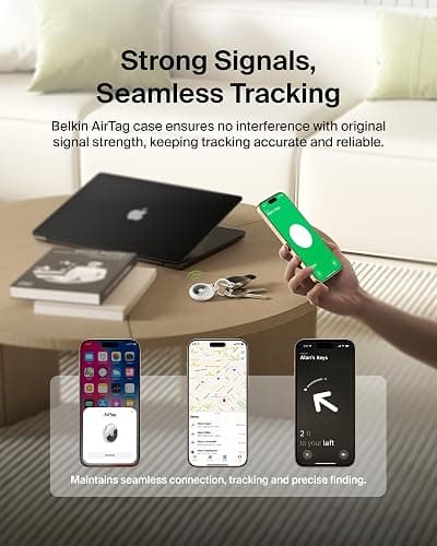 Belkin Apple AirTag Secure Holders with Key Ring - Durable, Scratch-Resistant Case with Open Face & Raised Edges - Protective AirTag Keychain Accessory for Keys, Pets, Luggage, & More - 2-Pack White thumbnail 6