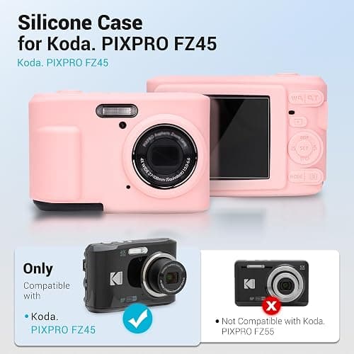 PROfezzion for Kodak PIXPRO FZ45 Silicone Case Protective Cover, Pink | Glass Screen Protector and Wrist Strap Included, Slim Fit, Jacket Sleeve Accessories, Fits Kodak FZ45 Digital Camera thumbnail 2