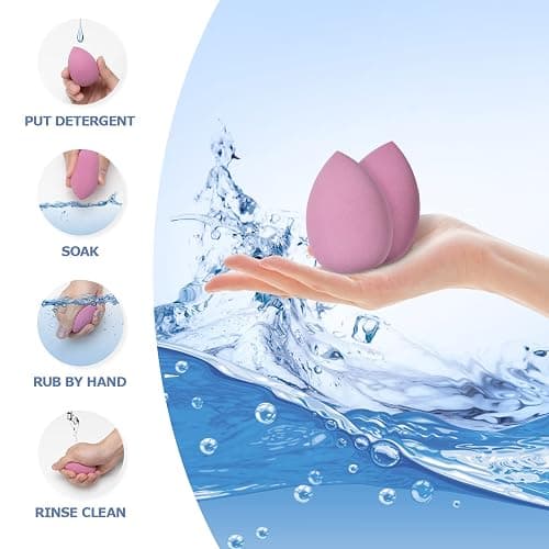 Beauty Blender, 8 Pièces éponge Fond de Teint éponge Maquillage pour Fonds de Teint, Poudres Liquides, Etc, éponge de Maquillage Existe en 3 Formes-Violet (Rose) thumbnail 4