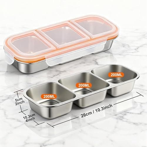 Snackbox,2 Stück Edelstahl Snack-Behälter mit Fächern und Transparent Kunststoff-Deckel, Stapelbar Edelstahl Lebensmittel Lagerung Brotzeit Behälter,Tragbare Snack-Platten für Schule Arbeit Camping thumbnail 2