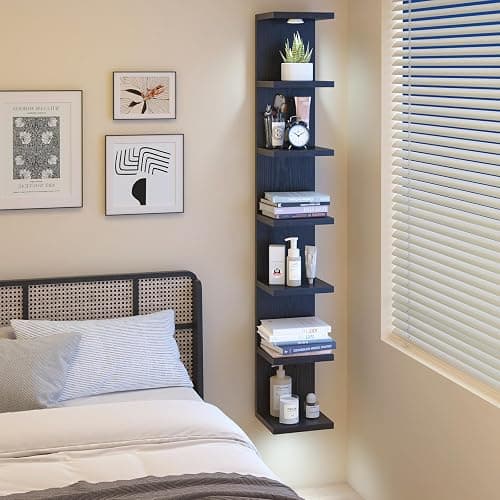 Fixwal 7 Tier Wall Shelves Floating Shelves with LED Lights Black Lack Wall Shelf Unit Vanity Floating Shelf Home Decor Organizer Tall Tower Design Utility Shelf thumbnail 5