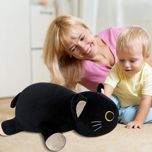 Wepop 24" Black Cat Plush Weighted Stuffed Animals, 4.2lbs Weighted Black Cat Pillow Giant Cat Stuffed Animal Cuddle Plushies Gift for Kids Adults thumbnail 6