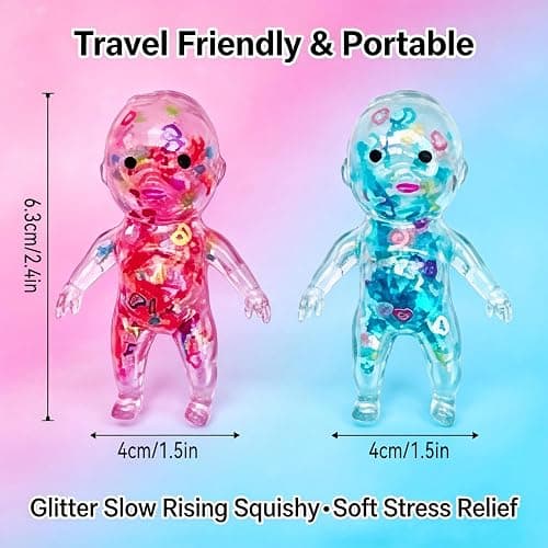 12pcs Baby Squishies Glittery, Mini Squishies Babies Dancing, Squeeze Toys and Moldable Slow Rise Relaxing Sensory Fidget Stress Toy, Ideal for Birthday Gifts, Party Favors, Classroom Prizes thumbnail 2