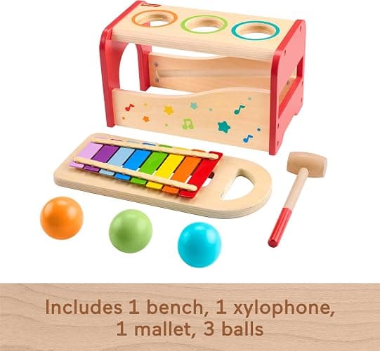Fisher-Price Wood Toddler Toy Pound & Tap Bench Xylophone, 6-Piece Wooden Musical Activity for Preschool Kids Ages 18+ Months thumbnail 6