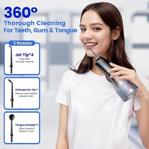 Water Flosser for Teeth Cleaning and Flossing, 5 Modes Rechargeable Cordless Oral Irrigator 320ml Water Tank Teeth Cleaner, IPX7 Waterproof Portable Electric Dentel Flossers for Home and Travel,Black thumbnail 7