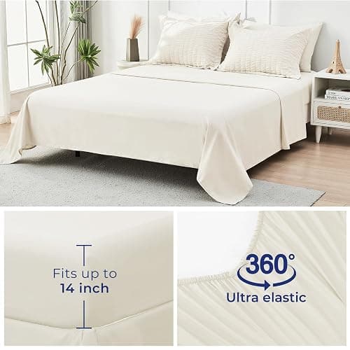HYMOKEGE Ivory Queen Comforter Set, Seersucker Bed in a Bag Queen 7 Pieces, All Season Luxury Bedding Set with Comforters, Sheets, Pillowcases & Shams thumbnail 5