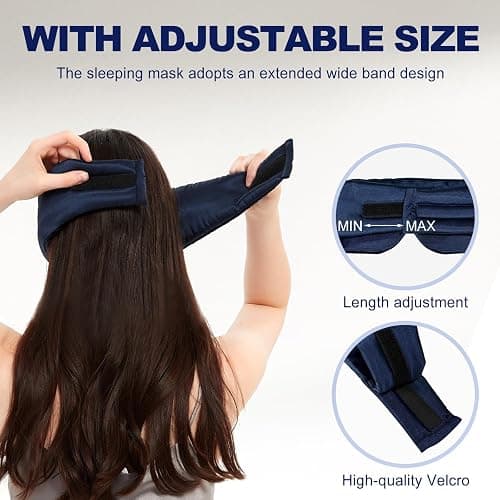 Quelcc Masques de Sommeil pour Hommes et Femmes, Masque Nuit Soie avec Bandeau Réglable, Cache Yeux pour Dormir pour Sommeil, Yoga, Sieste et Voyage(Marine) thumbnail 2
