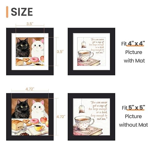 upsimples 5x5 Picture Frame, Display Pictures 4x4 with Mat or 5x5 Without, Wall Hanging Photo Frames, Black, 1 Pack thumbnail 3