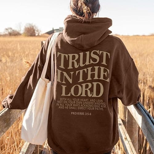 Christian Oversized Hoodie for Women Trust in The Lord Letter Print Pullover Tops with Pocket Long Sleeve Trendy Clothes thumbnail 2