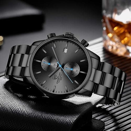 GOLDEN HOUR Fashion Business Mens Watches with Stainless Steel Waterproof Chronograph Quartz Watch for Men, Auto Date thumbnail 4