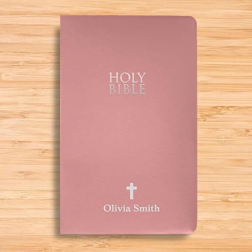 MerchSalad Personalized NIV Bible New International Version Faux Leather Holy Bible with Custom Name SMALL PRINT with Red-Highlighted Verses, Custom Gift for Christian & Religious Celebrations | Pink thumbnail 8