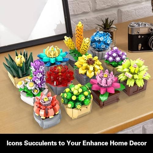 Succulents Set for Adults Building Sets, 12 Plants, Home Decor, Birthday Gifts for Women, Creative Housewarming Gifts, Botanical Collection, Flowers Succulents Artificial Plant Kit (1174 piece) thumbnail 5