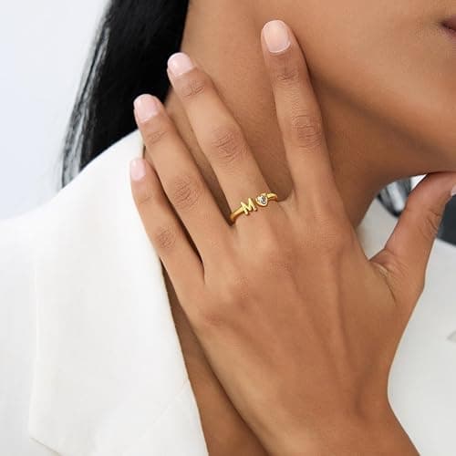 C-leen Christmas Gifts for Grandkids Teens Girls - 18K Gold Plated Adjustable Initial Rings for Women Girls Dainty Gold Rings Christmas Gifts for Women Teen Girl Trendy Stuff thumbnail 3
