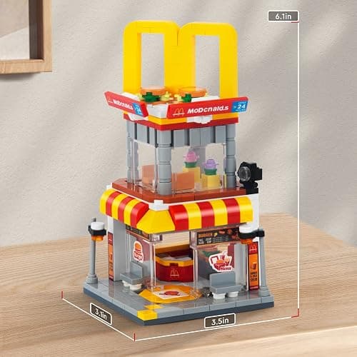 HIGH GODO City Street View Burger Shop Building Set, MOC Creative Model Set Creative Model DIY Toys, Unique Home Decor, Ideas Birthday Holidays Toy Gift Kids Age 8+ (244PCS) thumbnail 3