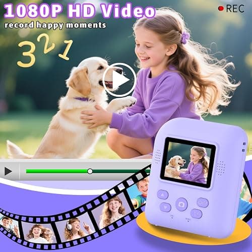 Okaloka Kids Instant Print Camera Toys,1080P HD Toddler Digital Video Camera,Christmas Birthday Gifts for Girls Boys Age 3-12 Year Old - 32G SD Card Included (Purple) thumbnail 3