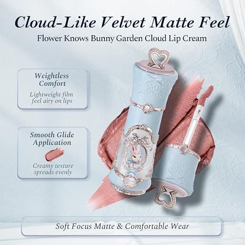 Flower Knows Bunny Garden Cloud Lip Cream, Deep Rose Mauve | Velvet Matte Lip Color, Transfer-Resistant Lightweight Hydrating Formula, Vegan (B09 Cupid Red) thumbnail 5