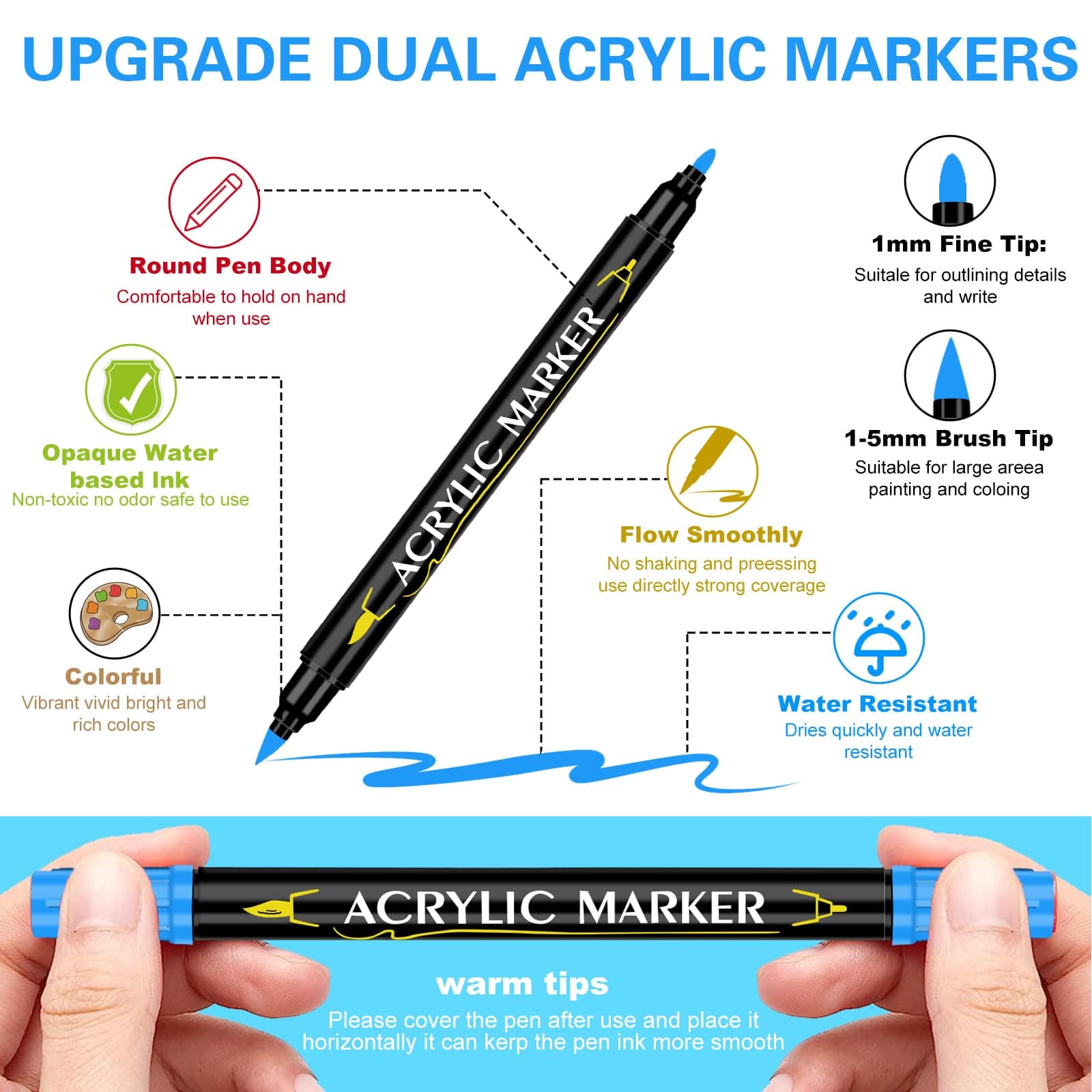 42 Colores de Marcadores Acrílicos Set de Doble Punta, Vibrantes, Ideal para Pintura y Manualidades, Incluye Caja de Cartón (42) thumbnail 9