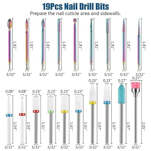 19pcs Nagelfräser Bit, 3/32 Inch Diamond Cuticle Keramik Bits Für Nagelfräser and Ceramic Acrylic Gel Nagelfräser Bits, Acrylic Nail Drill Bit, Carbide Cuticle Fräser Bit Für Gelnägel thumbnail 6
