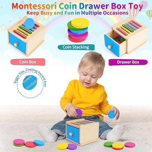 FCSONU Toddlers Montessori Coin Box Toys for 1 2 3 Year Old Boys Girls, Drawer Box Toy for Ages 2-4 Kids, Learning Color Sorting Sensory Toys, Easter Birthday Gifts for Baby 12-18 Months thumbnail 3