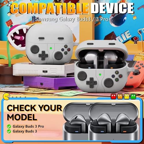 Classic Game Cases for Samsung Galaxy Buds 3 Case & Galaxy Buds 3 Pro Case, Soft Silicone Game Player Design with 3D Button Cover for Samsung Buds Pro 3 for Men with Cleaner Kit - Rock Gray thumbnail 2