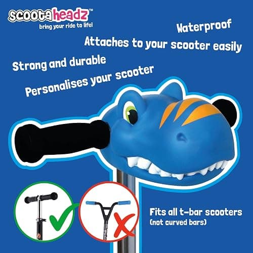 Scootaheadz Dinosaur Scooter Accessories - Personalize Your Boys Ride - Dino Scooter Head for Kids - Toys for Boys Ages 3 and Up - Timmy T-Rex in Blue and Orange thumbnail 3