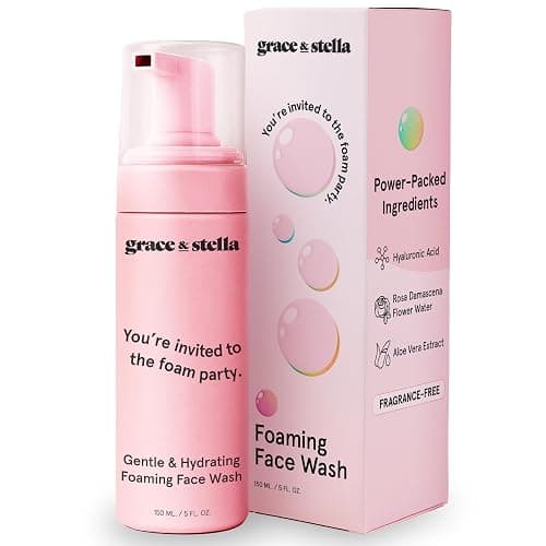 grace & stella Award Winning Hydrating Face Wash (150ml) - Gentle Foaming Facial Cleanser with Hyaluronic Acid, Rose Water, Aloe Vera - Moisturizing Cleansing Foam for Normal to Very Dry Skin - Vegan - Image 1