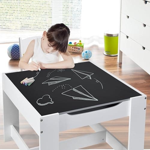 Costzon Kids Table and Chair Set, 3 in 1 Wooden Activity Table with Storage Drawer, Detachable Tabletop for Children Drawing Reading Art Craft, Playroom, Nursery, Toddler Table and Chair Set, Gray thumbnail 9