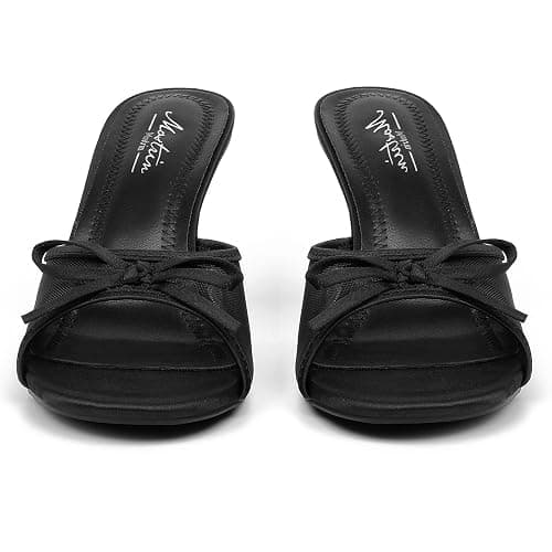 Mostrin Kitten Heels for Women Round Toe Heels With Bow Vintage Mules Sexy Slip on Stiletto Backless Sandals for Party Daily thumbnail 5