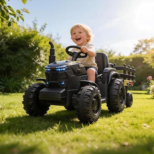 Kids Electric Ride On Tractor, 12v Battery-Powered 4 Wheels Ride On Car with Trailer, 35W Dual Motors/3-Gear-Shift/LED Lights/USB for Toddlers 3-6 Boys/Girls thumbnail 2