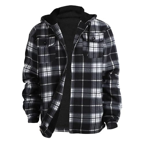 Facitisu Hoodies for Men Sherpa Lined Heavyweight Flannel Jackets Fleece Plaid Winter Warm Coats - Image 1