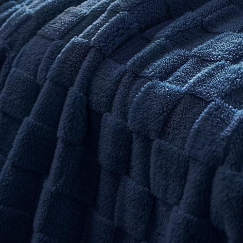 Exclusivo Mezcla 3D Checkered Fleece Throw Blanket for Couch, Navy Blue | Soft Lightweight Fuzzy Blanket, Breathable Cozy Cute Fluffy Blanket for Sofa, Chair, Home Decor, All Season Comfort, 50"x60" thumbnail 7