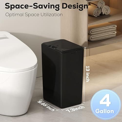 jinligogo 2Pack Bathroom Small Trash Can with Lid, 4 Gallon Touchless Automatic Garbage Can Slim Waterproof Motion Sensor Smart Trash Bin for Bedroom, Office, Living Room-Black - 2P 4 Gallon Black thumbnail 6
