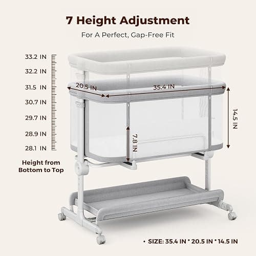 Ezebaby Baby Bassinets Bedside Sleeper, Portable Bedside Bassinet for Baby Newborn Infants with Adjustable 7 Heights and All Mesh Sides, Newborn Crib with Mattress and Soft, Breathable Sheet | Baby bassinets thumbnail 2