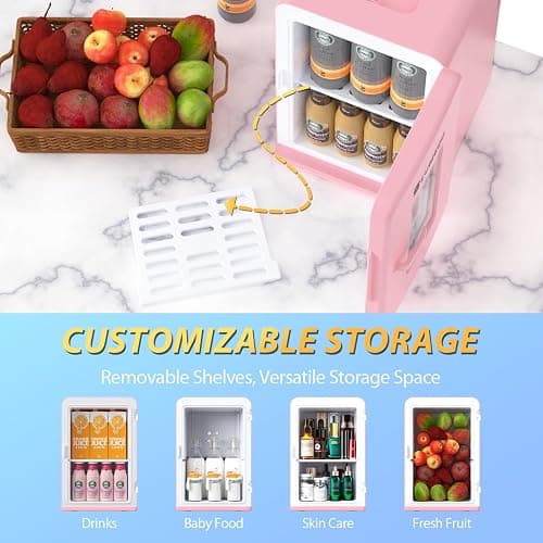 Cumeod 15 Liter/ 21 Dosen Mini Kühlschrank, 2 in 1 Kleiner Kühlschrank mit Kühl- und Heizfunktion, 12V DC/220V AC für Autos, Büros und Schlafsäle, Getränke, Kosmetik, Schwarz, Max- & Eco-Modus, Rosa thumbnail 5