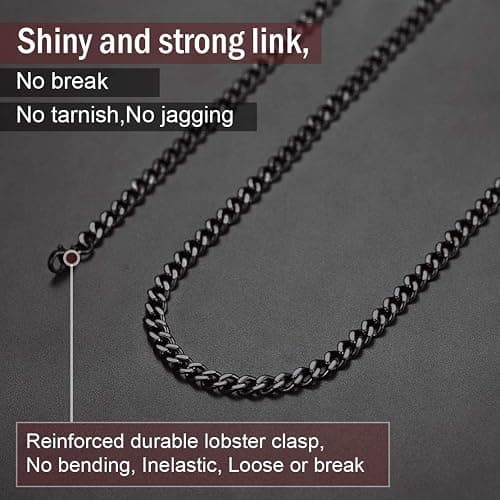 Curb Chain Necklace Black Chunky Double Tight Cuban Link thumbnail 3