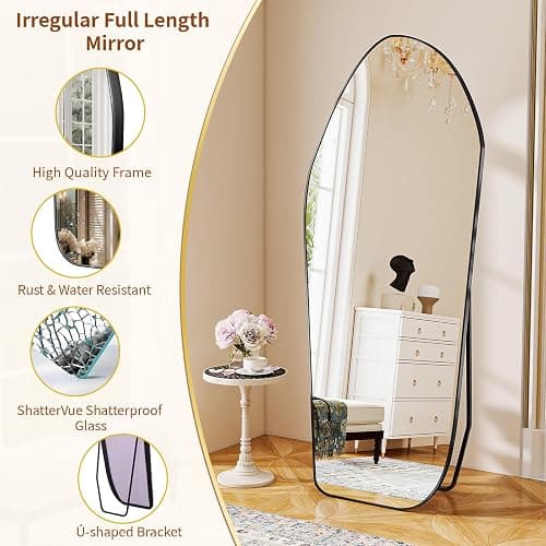 BEAUTYPEAK Irregular Full Length Mirror - 67x24 Inch Black Framed Modern Mirrors, Unique Shape Vanity Wall Mirror for Living Room Bedroom Entryway Hallway thumbnail 3