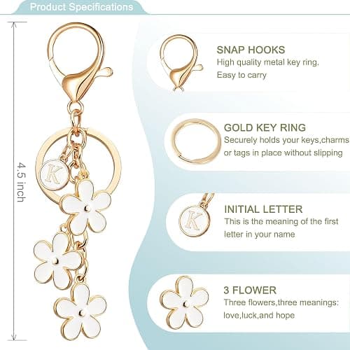 OUMILAN Initial Keychain Cute Flower Charms Keyring for Handbag Backpack–Personalized A-Z Letter Jewelry Gift for Women Girls thumbnail 2