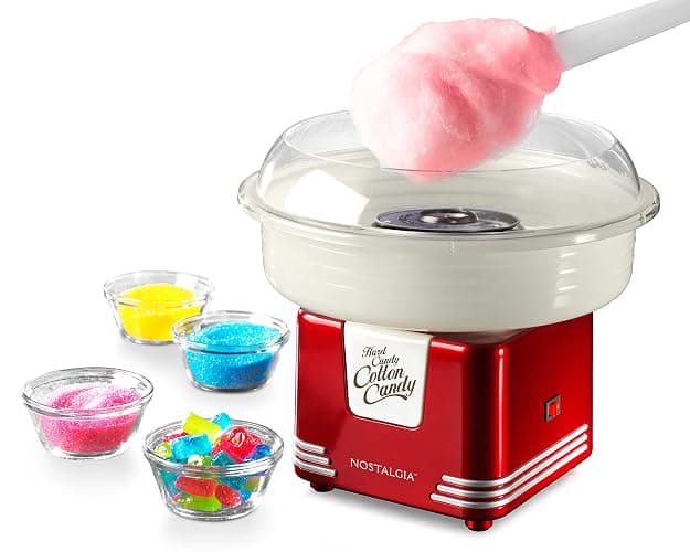 Nostalgia Cotton Candy Machine - Retro Cotton Candy Machine for Kids with 2 Reusable Cones, 1 Sugar Scoop, and 1 Extractor Head – Red - Image 1