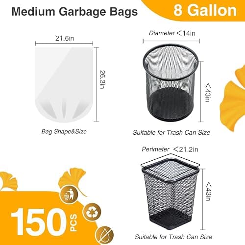 150 Count Garbage Bags 30 Litres/8 Gallon Kitchen Trash Bags Medium Unscented White Garbage Can Liners thumbnail 2