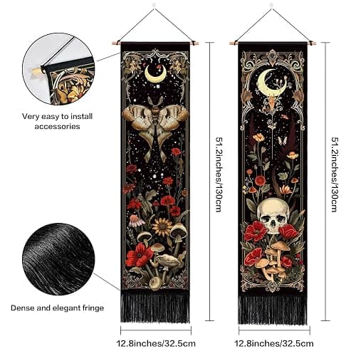 2 Pack Witchy Gothic Wall Decor, Moth Skull Tapestry for Room 12.8x51.2 in thumbnail 7