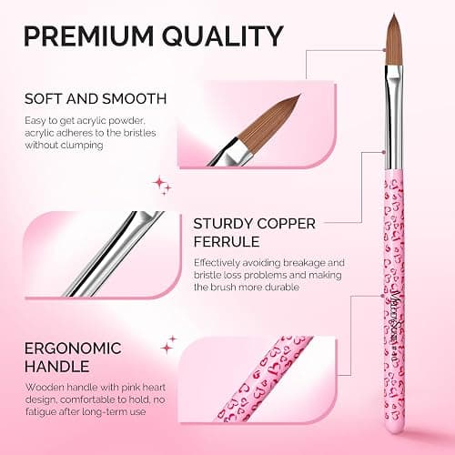 MelodySusie 3-Piece Acrylic Nail Brush Set, Sizes 8/10/14, Pink | Professional Nail Art Tool for Acrylic Application, Powder, Extension & 3D Carving thumbnail 4