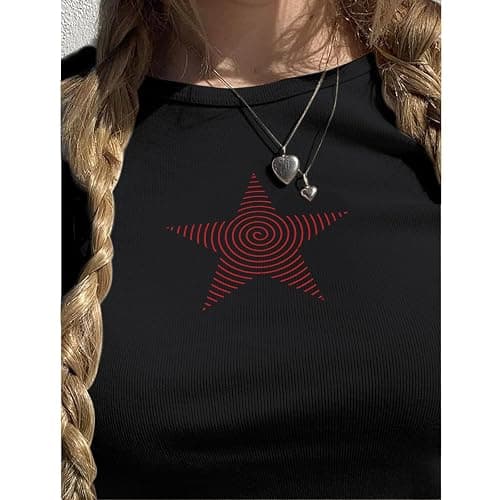 Cayxatiu Star Graphic Baby Tees Crop Tops for Women Y2k Grunge Aesthetic Shirt Sexy Cropped Tshirt Short Sleeve for Teens thumbnail 2
