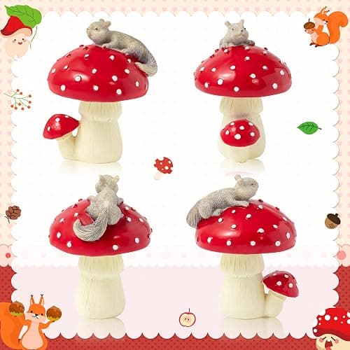 CYjorkbgg Squirrel Mushroom Resin Statue - Cute Squirrel Mushroom Statue for Desk Living Room Resin Figurine for Home Patio Office Decoration Cute Plant Statues for Tabletop Garden Backyard Decoration thumbnail 4